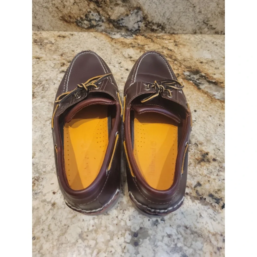 Timberland Mens 13 Classic 2 Eye Boat Shoes Brown Red Leather Preppy Excellent